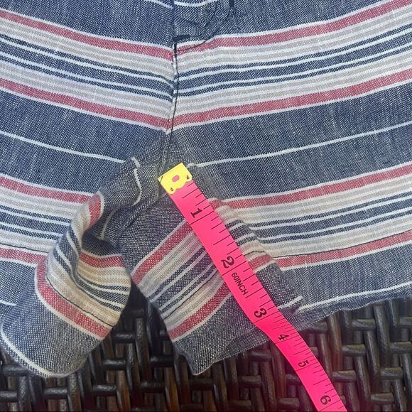 BRITISH KHAKI RED WHITE BLUE STRIPED LINEN SHORTS SIZE 2 - Picture 5 of 9